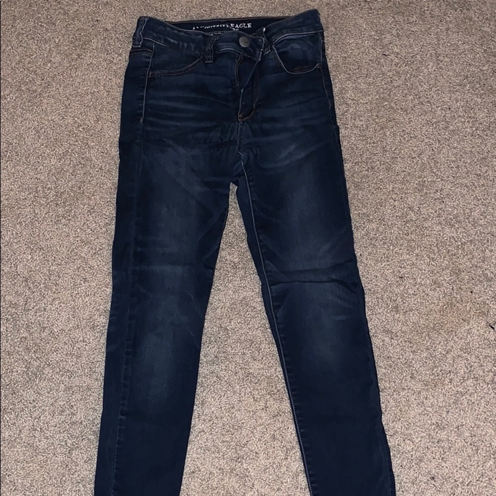 Super Stretchy Dark Blue Denim AE Skinny Jeans